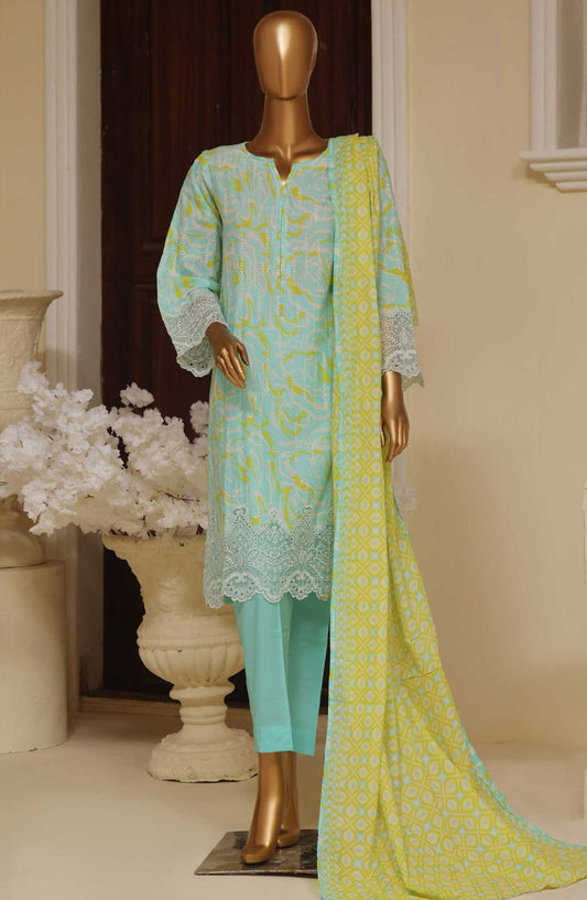 Bin Saeed Embroidered Lawn Stitched 3 Piece - SM 606 - BS25SM - Lime Green - Summer Collection