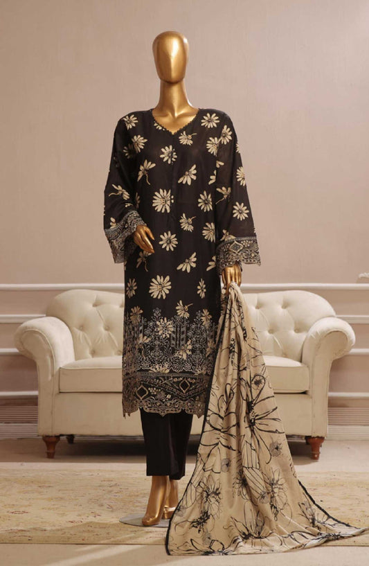 Bin Saeed Embroidered Lawn Stitched 3 Piece - SM 608 - BS25SM - Black - Summer Collection
