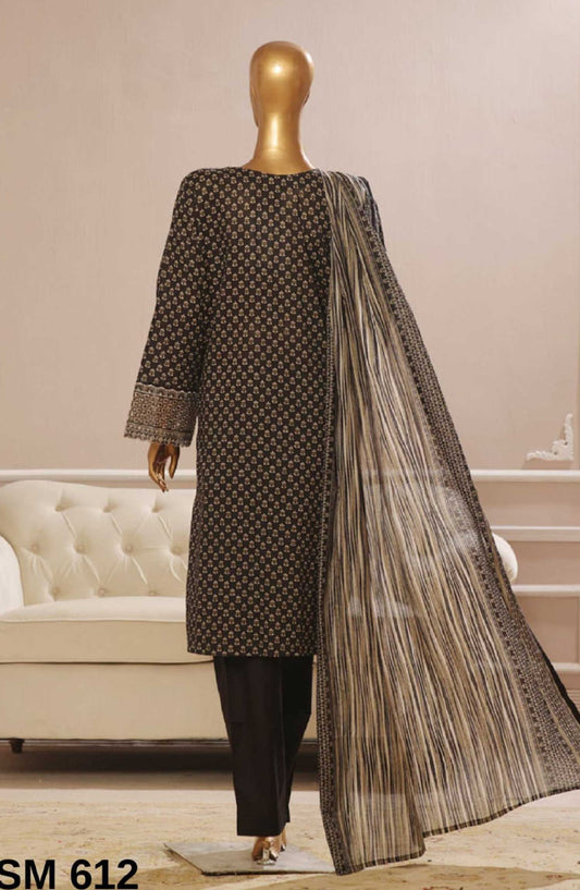 Bin Saeed Embroidered Lawn Stitched 3 Piece - SM 612 - BS25SM - Dark Grey - Summer Collection