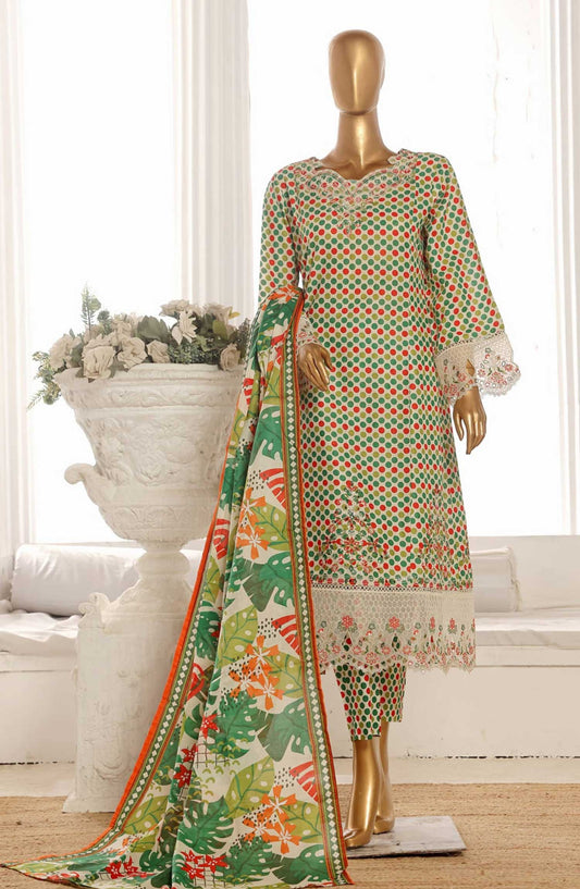 Bin Saeed Embroidered Lawn Frock Stitched 3 Piece - SM 616 - BS25LF - Green - Summer Collection