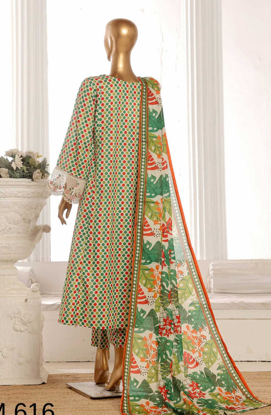 Bin Saeed Embroidered Lawn Frock Stitched 3 Piece - SM 616 - BS25LF - Green - Summer Collection