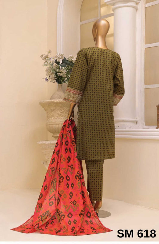 Bin Saeed Embroidered Lawn Stitched 3 Piece Suit - SM 618 - BS25EElV3 - Green - Summer Collection