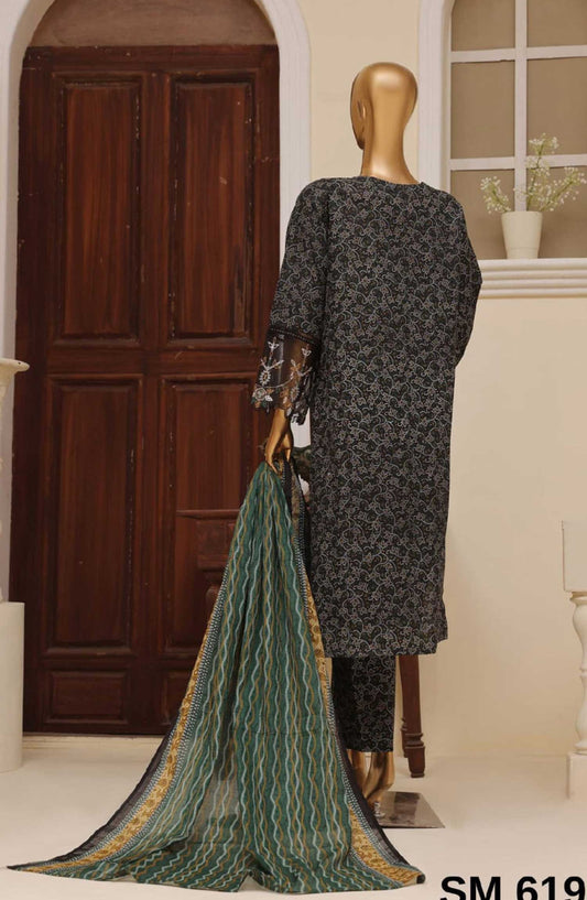 Bin Saeed Embroidered Lawn Stitched 3 Piece - SM 619 - BS25SM - Purple - Summer Collection