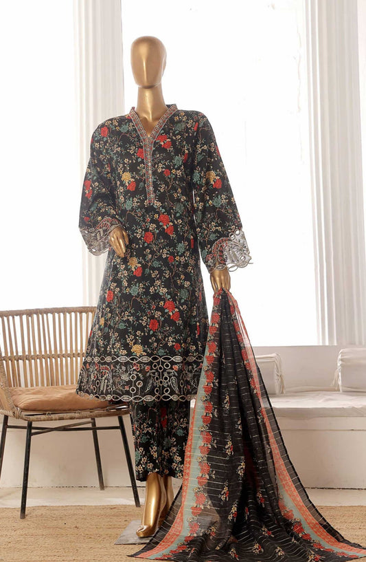 Bin Saeed Embroidered Lawn Frock Stitched 3 Piece - SM 621 - BS25LF - Black - Summer Collection