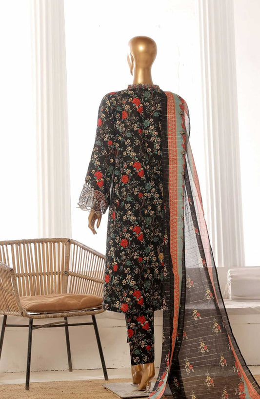Bin Saeed Embroidered Lawn Frock Stitched 3 Piece - SM 621 - BS25LF - Black - Summer Collection