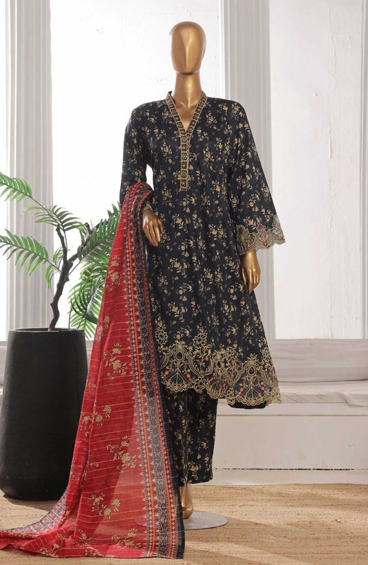 Bin Saeed Embroidered Lawn Frock Stitched 3 Piece - SM 627 - BS25LF - Dark Blue - Summer Collection