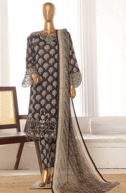 Bin Saeed Embroidered Lawn Frock Stitched 3 Piece - SM 634 - BS25LF - Black - Summer Collection