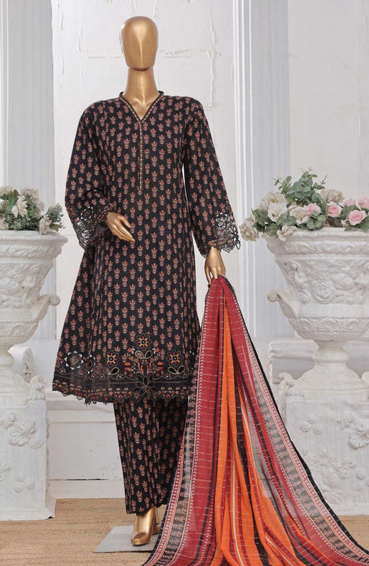 Bin Saeed Embroidered Lawn Frock Stitched 3 Piece - SM 636 - BS25LF - Black - Summer Collection