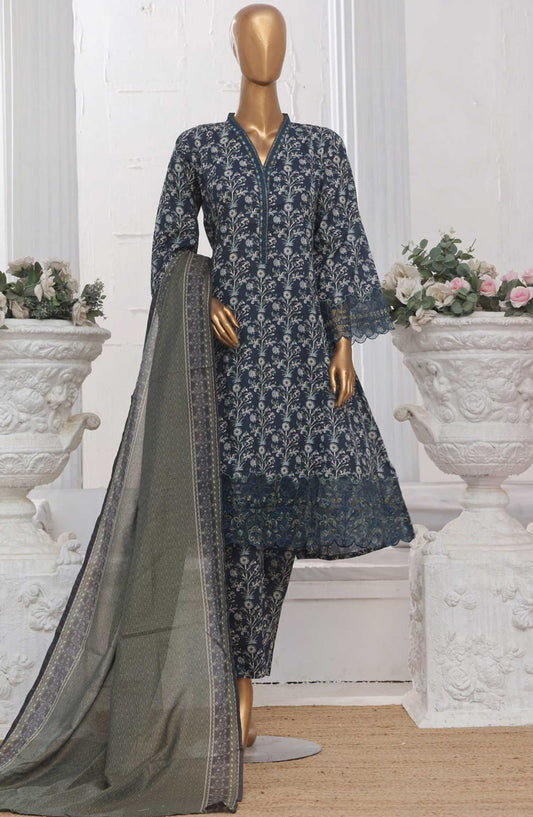 Bin Saeed Embroidered Lawn Frock Stitched 3 Piece - SM 644 - BS25LF - Blue - Summer Collection