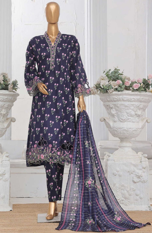 Bin Saeed Embroidered Lawn Frock Stitched 3 Piece - SM 662 - BS25LF - Blue - Summer Collection