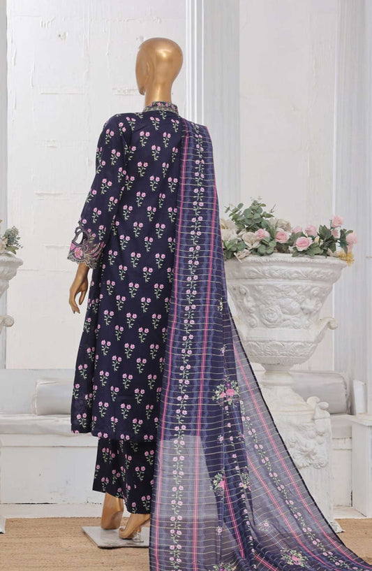 Bin Saeed Embroidered Lawn Frock Stitched 3 Piece - SM 662 - BS25LF - Blue - Summer Collection