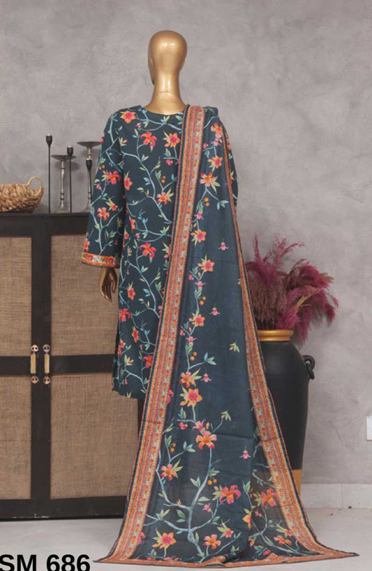 Bin Saeed Printed Lawn Stitched 3 Piece - SM 686 - BS25EL - Green - Summer Collection