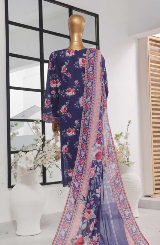 Bin Saeed Printed Lawn Stitched 3 Piece - SM 736 - BS25EL - Dark Blue - Summer Collection
