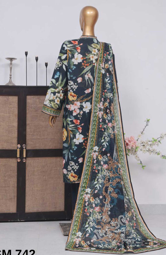 Bin Saeed Printed Lawn Stitched 3 Piece - SM 742 - BS25EL - Dark Green - Summer Collection