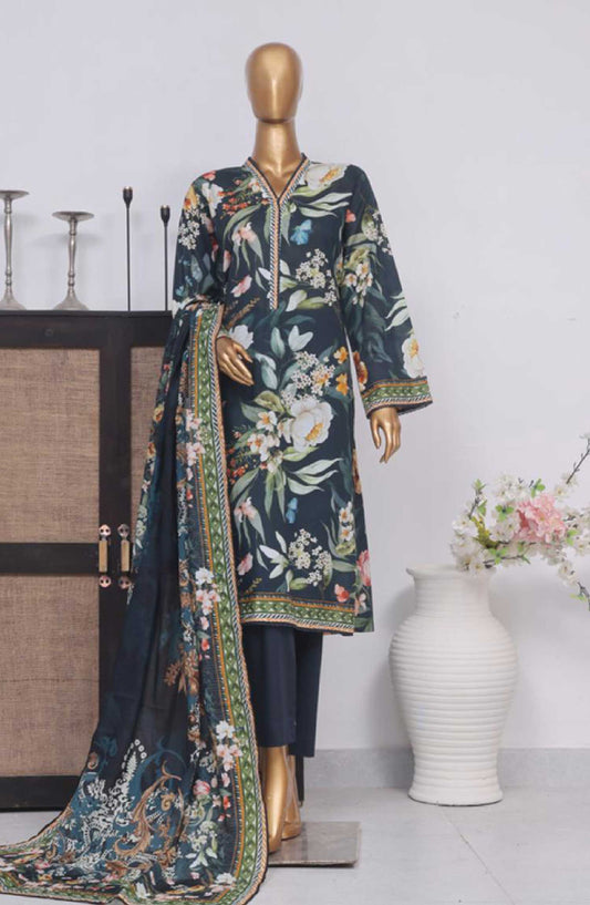 Bin Saeed Printed Lawn Stitched 3 Piece - SM 742 - BS25EL - Dark Green - Summer Collection