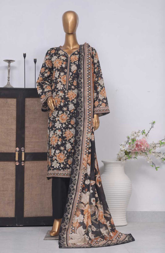 Bin Saeed Printed Lawn Stitched 3 Piece - SM 743 - BS25EL - Black - Summer Collection