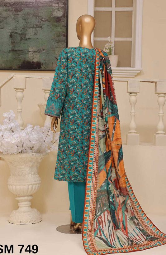 Bin Saeed Embroidered Lawn Stitched 3 Piece Suit - SM 749 - BS25EElV3 - Blue - Summer Collection