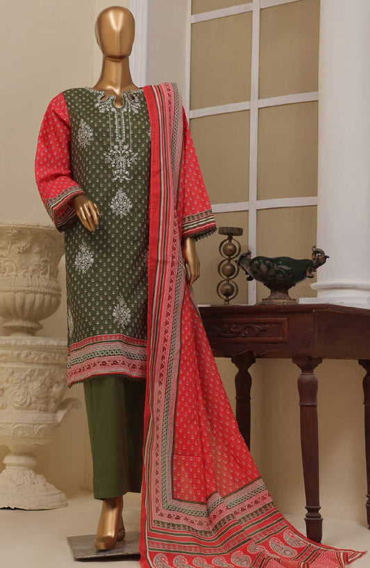 Bin Saeed Embroidered Lawn Stitched 3 Piece - SM 753 - BS25EL - Green - Summer Collection