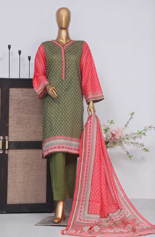 Bin Saeed Printed Lawn Stitched 3 Piece - SM 753 - BS25EL - Green - Summer Collection