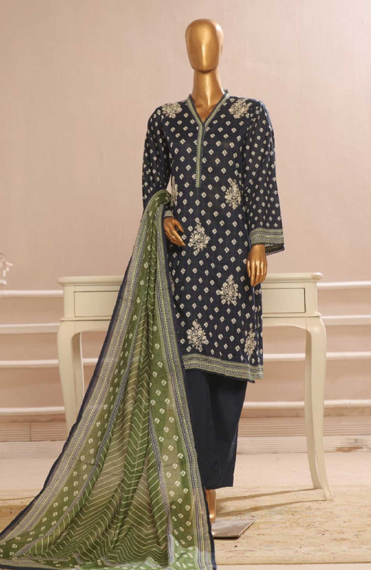 Bin Saeed Embroidered Lawn Stitched 3 Piece - SM 755 - BS25EL - Blue - Summer Collection