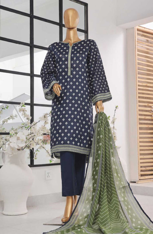 Bin Saeed Printed Lawn Stitched 3 Piece - SM 755 - BS25EL - Dark Blue - Summer Collection