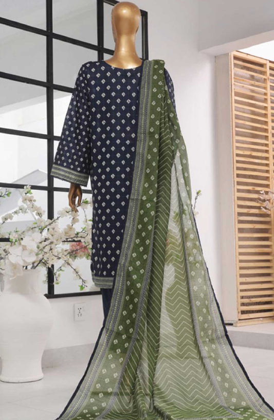 Bin Saeed Printed Lawn Stitched 3 Piece - SM 755 - BS25EL - Dark Blue - Summer Collection