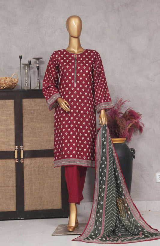 Bin Saeed Printed Lawn Stitched 3 Piece - SM 756 - BS25EL - Hot Pink - Summer Collection