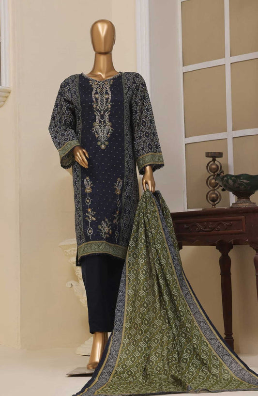 Bin Saeed Embroidered Lawn Stitched 3 Piece - SM 758 - BS25EL - Blue - Summer Collection