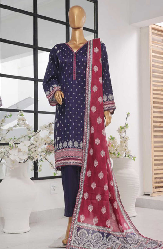 Bin Saeed Printed Lawn Stitched 3 Piece - SM 761 - BS25EL - Blue - Summer Collection