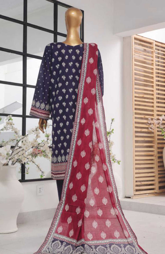 Bin Saeed Printed Lawn Stitched 3 Piece - SM 761 - BS25EL - Blue - Summer Collection