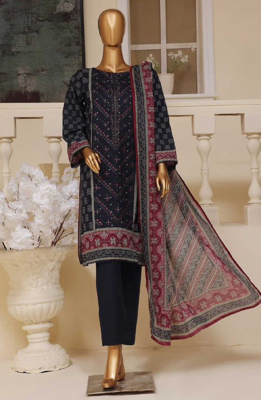 Bin Saeed Embroidered Lawn Stitched 3 Piece - SM 763 - BS25EL - Dark Blue - Summer Collection