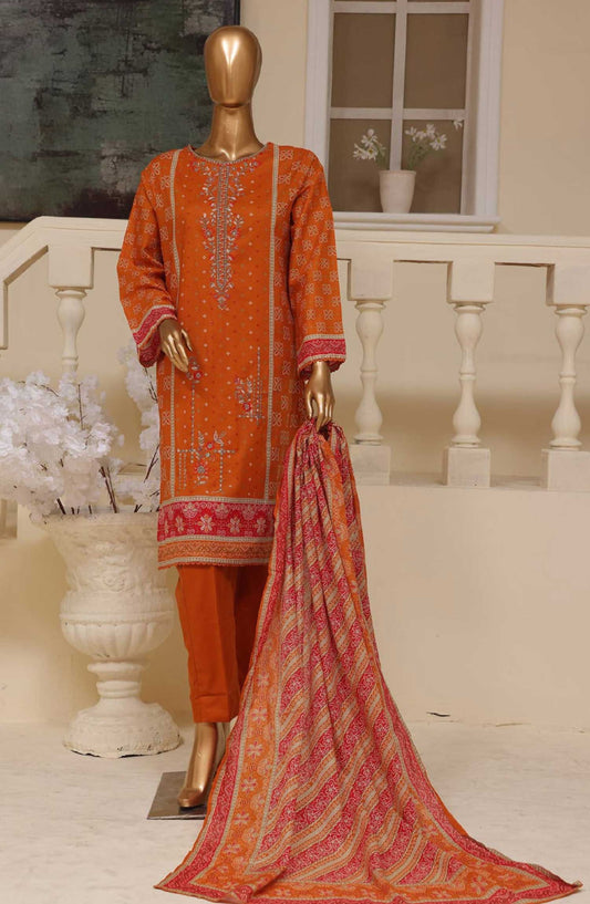 Bin Saeed Embroidered Lawn Stitched 3 Piece - SM 764 - BS25EL - Orange - Summer Collection