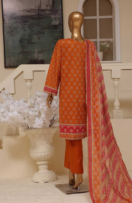 Bin Saeed Embroidered Lawn Stitched 3 Piece - SM 764 - BS25EL - Orange - Summer Collection