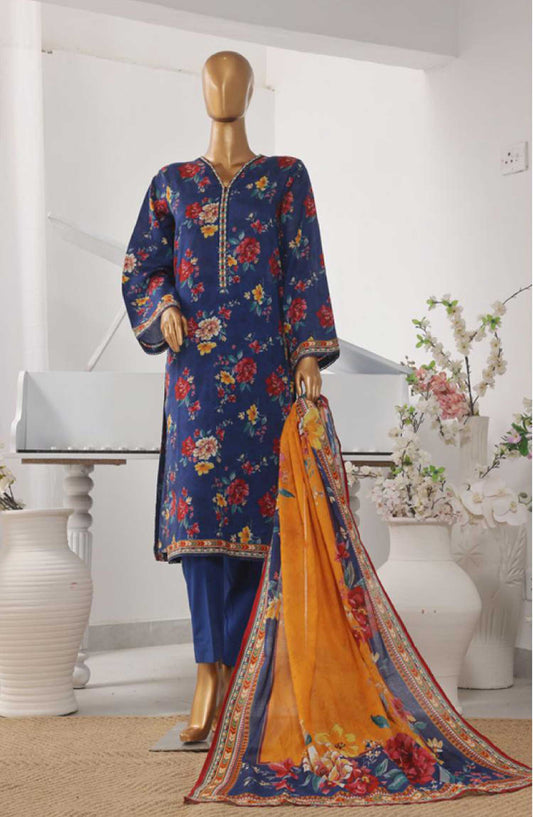 Bin Saeed Printed Lawn Stitched 3 Piece - SM 768 - BS25EL - Blue - Summer Collection