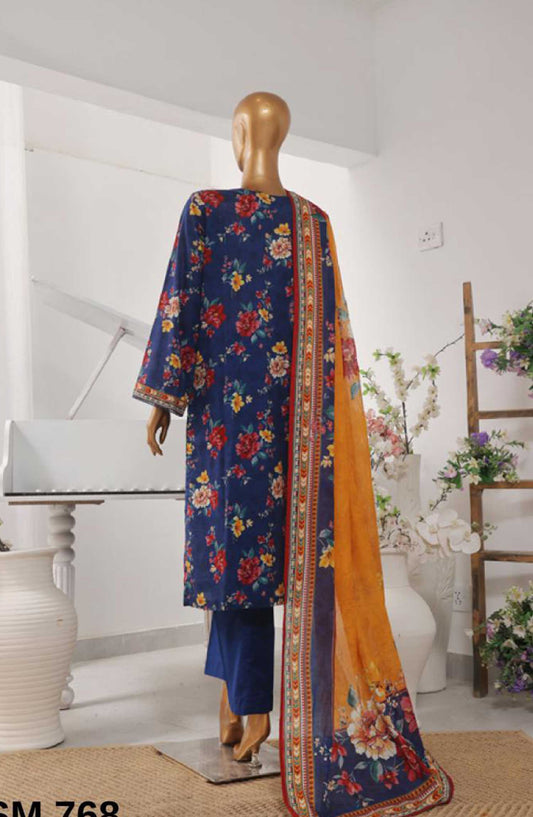 Bin Saeed Printed Lawn Stitched 3 Piece - SM 768 - BS25EL - Blue - Summer Collection