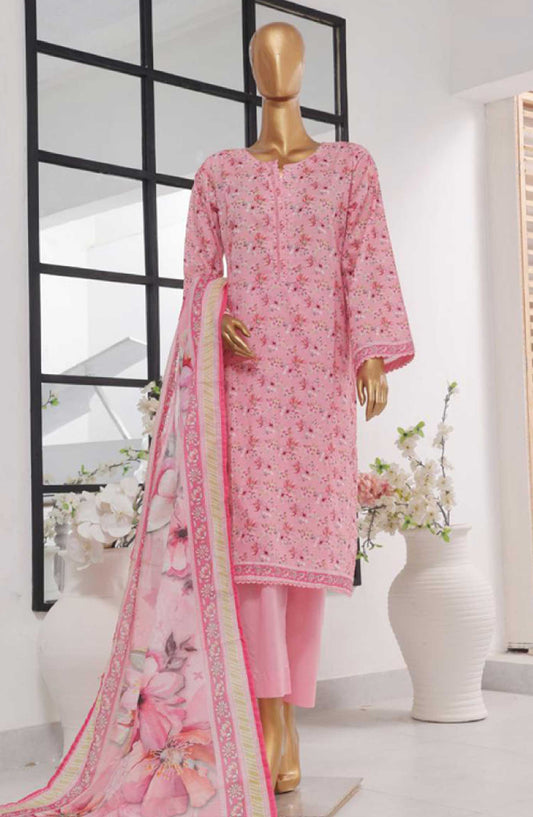 Bin Saeed Printed Lawn Stitched 3 Piece - SM 776 - BS25EL - Light Pink - Summer Collection