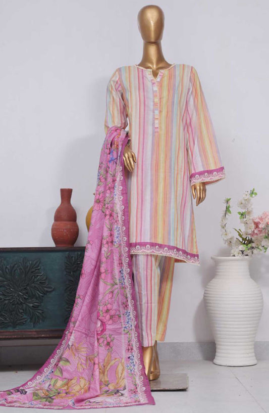 Bin Saeed Printed Lawn Stitched 3 Piece - SM 778 - BS25EL - Light Pink - Summer Collection