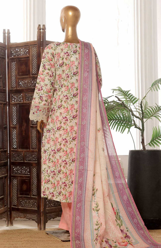 Bin Saeed Embroidered Lawn Frock Stitched 3 Piece - SM 779 - BS25LF - White - Summer Collection