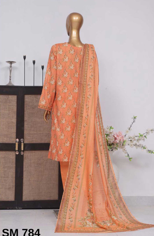 Bin Saeed Printed Lawn Stitched 3 Piece - SM 784 - BS25EL - Orange - Summer Collection