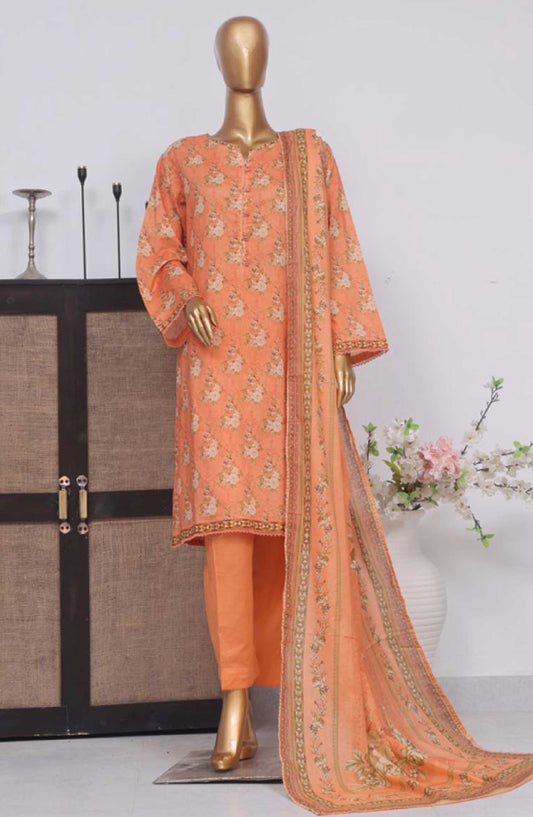 Bin Saeed Printed Lawn Stitched 3 Piece - SM 784 - BS25EL - Orange - Summer Collection