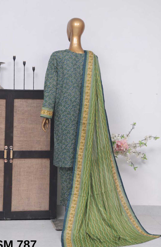 Bin Saeed Printed Lawn Stitched 3 Piece - SM 787 - BS25EL - Sea Green - Summer Collection
