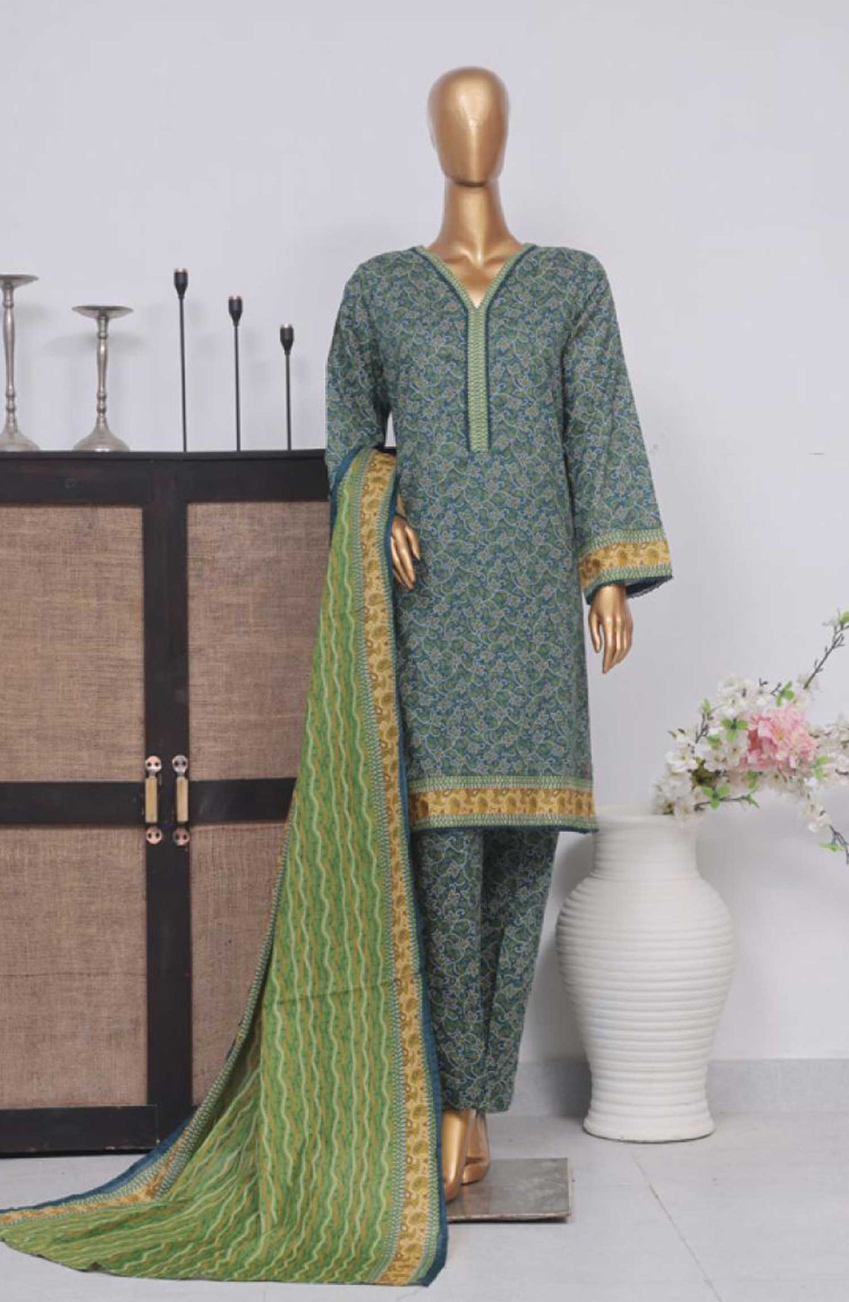 Bin Saeed Printed Lawn Stitched 3 Piece - SM 787 - BS25EL - Sea Green - Summer Collection
