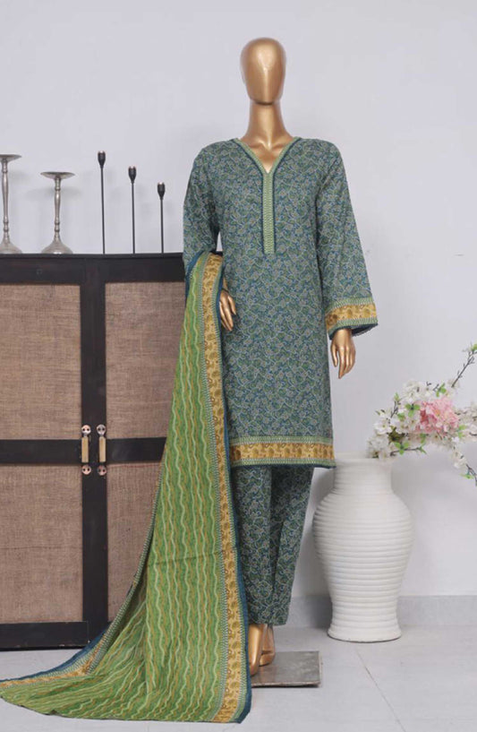 Bin Saeed Printed Lawn Stitched 3 Piece - SM 787 - BS25EL - Sea Green - Summer Collection