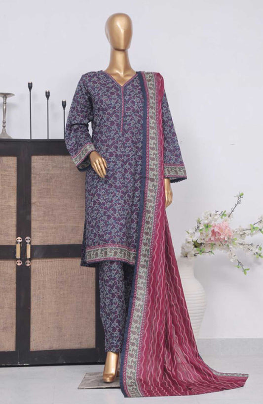 Bin Saeed Printed Lawn Stitched 3 Piece - SM 788 - BS25EL - Dark Blue - Summer Collection