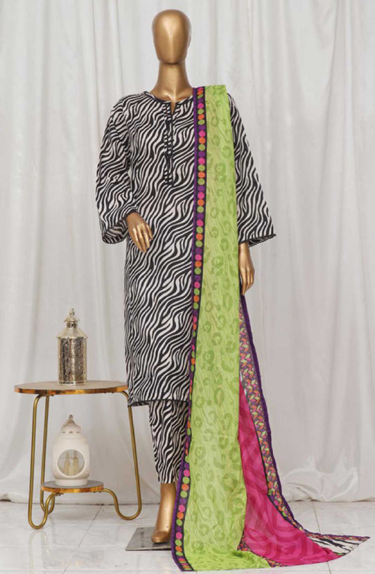 Bin Saeed Printed Lawn Stitched 3 Piece - SM 797 - BS25EL - Black - Summer Collection