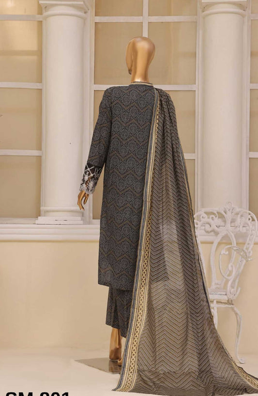 Bin Saeed Embroidered Lawn Stitched 3 Piece - SM 801 - BS25SM - Pink - Summer Collection