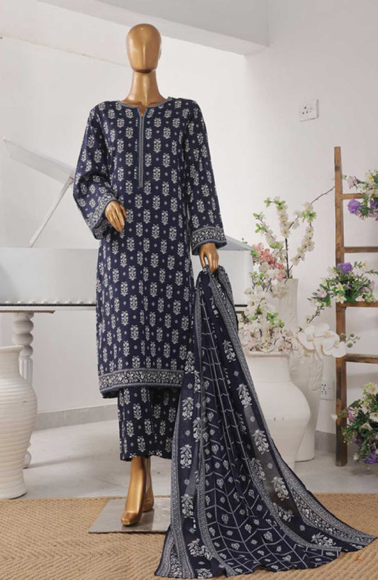 Bin Saeed Printed Lawn Stitched 3 Piece - SM 802 - BS25EL - Blue - Summer Collection