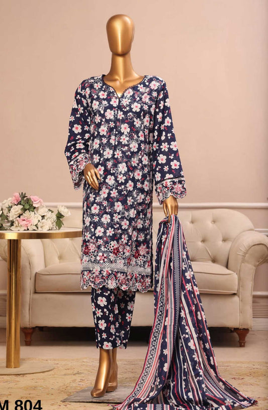 Bin Saeed Embroidered Lawn Stitched 3 Piece Suit - SM 804 - BS25EElV3 - Black - Summer Collection