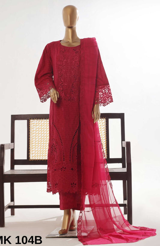 Bin Saeed Embroidered Lawn Stitched 3 Piece Frock - SMK 104B - BS25LF - Hot Pink - Summer Collection