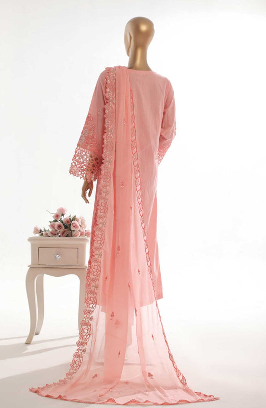 Bin Saeed Embroidered Lawn Stitched 3 Piece Frock - SMK 108B - BS25LF - Pink - Summer Collection